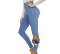 MOKBAY Legging Polaire Femme Hiver Pantalon Thermique Chaud et Doux avec Toison Extensible Collant Polaire Taille Haute Épais en Laine de Leggings pour Femme Automne Hiver Bleu Clair L