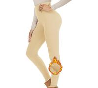 MOKBAY Legging Polaire Femme Hiver Pantalon Thermique Chaud et Doux avec Toison Extensible Collant Polaire Taille Haute Épais en Laine de Leggings pour Femme Automne Hiver Beige XXL