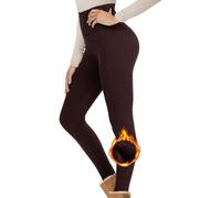 MOKBAY Legging Polaire Femme Hiver Pantalon Thermique Chaud et Doux avec Toison Extensible Collant Polaire Taille Haute Épais en Laine de Leggings pour Femme Automne Hiver Café M