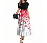 MOKBAY Maxi Dress Watermelon Red Femme Robe Ado Fille Cintrée Manche Courte Col Rond de Cocktail avec Ceinture Robe Longue Fleurie Ete Elegante Sexy Vente en Ligne Watermelon Red XL