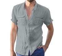 MOKBAY Mes Commandes Chemise Hawaienne Homme Lin Grande Taille sans Repassage Slim Fit Chemisette Homme Manche Courte Slim Fit Coton Ete Chemises Homme Tunique Gris 5XL