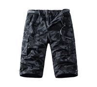MOKBAY Pantacourt Homme Lin Tactique Été Ceinture Elastique Cargo Randonnée Course Short Lin Camouflage de Chantier Travail Militaire a Pied Bermuda Cargo Homme Mes Commandes Camouflage M