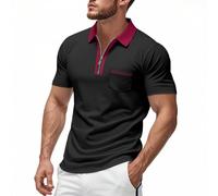 MOKBAY Polo Homme Marque Vin Drole Slim Fit M Polyester Manche Courte Vente Flash T Shirt col zippé rayé Polos Vetement Marque Eponge Tee Shirt Homme Col V Vin M