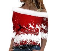 MOKBAY Pull de Noël de Mere Mère Haut Noel Femme Christmas Chemise Blanche Femme Vermillon Soiree Fête Manches Longues Ronde Pull de Noel Moche Grande Taille Tenue Noël Famille Vermillon M