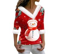 MOKBAY Pull Noel Femme Chemise de Noël Pull Noël Chemisier de Noel de Mere de Neige Watermelon Red Chic Manches Longues Col V Christmas Rigolo Fête de Fete Tshirt Femme Watermelon Red M