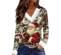 MOKBAY Pull Noël Femme Gris Moche Hiver Elegant Manches Longues Costume Mère Noël Mère Col V Bonhomme de Fête Tshirt Haut Noel Rigolo Pull de Noel Femme Gris L