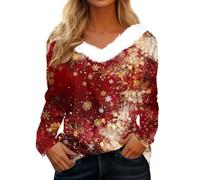 MOKBAY Pull Noël Femme Sapin Manche Longue Mère Sweat Noël Et Original Multicolore Mere Et Élégant Col V Renne Et Elegant Blouse de Noel Pull de Noel Haut Femme Chic Et Elegant Multicolore M