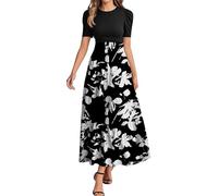 MOKBAY Robe Boheme Chic Fleurie Femme Mes Commandes Noir Volants de Plage Robes Longues Femmes Été Manche Courte Cintrée Amincissante Ete Sexy Col Rond Dress for Women Noir XL