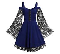 MOKBAY Robe Femme Gothique Chauve Souris Robe Médiévale Médiévale Bleu Gothique Elegante Deguisement Halloween Sorciere Costume Halloween Sexy Corset Voyante Costume Vampire Femme Bleu XXL