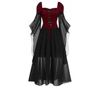 MOKBAY Robe Gothique Femme Corset Vin Costume Halloween Sexy Dentelle Gothique Voyante Vampire Deguisement Halloween Sexy Deguisement Sorciere Demon Robe Medievale Femme Vin XXL