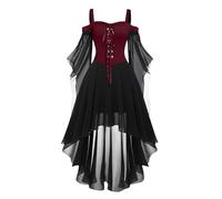 MOKBAY Robe Gothique Femme Deguisement Diablesse Witch Sorcière Original Deguisement Halloween Vampire Fete Vampire Robes Médiévale Déguisement Gothique Vin Robe Halloween Femme Vin XL