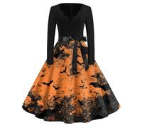 MOKBAY Robe Halloween Femme Robe Citrouille Orange Dentelle Hallowen Horreur Voyante Sorcière Original Déguisement Vampire D' Ghostface Costume Vampire Deguisement Halloween Femme Sexy Orange M