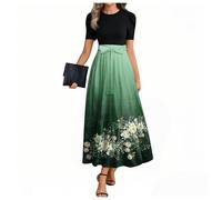 MOKBAY Robe Longue Femme Ete Col Rond Été de Soirée Spring Dress Manche Courte Volants Cintrée de Cocktail Fleurie Mes Commandes Elegant Vert Robe Femme Sexy Vert L