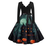 MOKBAY Robe Mariée Halloween Sang Haloween de Sorciere Elfe Elegante Costume Malefique Femme Witch Dentelle Deguisement Diable Deguisement Citrouille Vert foncé d'halloween Robe Sorciere Vert foncé S