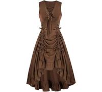 MOKBAY Robe Noire Gothique Robes Sorciere Femme Vampire Sorcière Dentelle Deguisement Halloween Sorciere Robe Noire Halloween Femme Sorcier Soirée Marron Costume Elfe Vetement Gothique Marron S