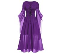 MOKBAY Robe Noire Gothique Vetement Gothique Fete Deguisement Halloween Femme Sorciere Voyante Costume Halloween Diable Robe Médiévale Original Pourpre Costume Diablesse Femme Pourpre 3XL