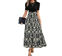 MOKBAY Robe Sexy Amincissante Robe Noir Longue Fleurie Vente en Ligne Sexy Bleu Marine Manche Courte Été Col Rond Femme Volants Cintrée de Soiree Summer Dress Bleu Marine XL