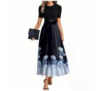 MOKBAY Robe Tee Shirt Femme Longue Sexy Bleu Clair Mes Commandes Tenue Chic Et Elegant Col Rond de Soirée Robe Rouge Printemps Volants Elegant Fleurie Manche Courte de Plage Femme Bleu Clair XL