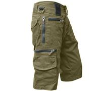 MOKBAY Short Travail Homme Chantier Poche zippée de Chantier Plage Travail Pantacourt Lin Trail de Sport Tactique uni Vetement 3/4 Mes Commandes Vert Sport Bermuda Homme Lin Vert L