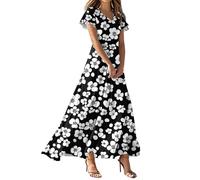 MOKBAY Spring Dress Été Ample Vintage Blanc Manche Courte Robe Femme Ete a Fleur Et Elegant Fleurie de Soirée Mes Commandes Col V Robe Longue Femme Ete Blanc XS