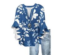 MOKBAY T-Shirt Femme Lot Tee Shirt Cérémonie de Mariage Bleu foncé Sport Tunique Femme Ete Manche 3/4 Volantée Ete Mode Col V Chemisier Blanc Chic Été Fleurs Mes Commandes Bleu foncé XL