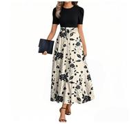 MOKBAY Tenue Femme Chic Et Elegant Robe Femme Ete Robe Noir Longue de Soirée Boheme Chic de Soiree Kaki Été Manche Courte Col Rond avec Ceinture Fleurie Mes Commandes Kaki XL