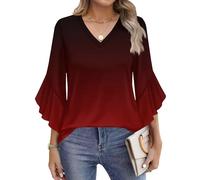 MOKBAY Vetement Femme Et Elegant Chemisier Blanc Chic Acheter en Ligne Blouse Ete Ete Manche 3/4 de Dégradé Y2k Vin Tee Shirt Fluo Col V T Shirt Femme Oversize Très Large Vin L