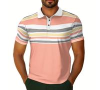 MOKBAY Vêtements Homme Rose de Golf XL Fitness rayé Polos Tee Shirt Marque de Sport Running Et Ventes Flash Manches Courtes Polo Noir Col Mao Tshirt Homme Rose XL