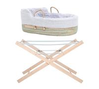 Mokee Couffin pour Bébé en Jonc de Mer avec Support - Panier Moïse avec Matelas, Literie en Coton, Doublure Rembourrée et Support en Bois - Couffin Moïse Naturel (Vert & Support Naturel)