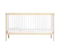 Mokee Mini Lit Bébé Evolutif 60x120cm - Lit Bébé Convertible 100% en Bois Massif - Berceau en Bois Transformable en Lit Enfant - Sommier à Lattes - Lit à Barreaux (Blanc) (Hêtre Blanc, 70x140)