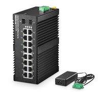 MokerLink 16 Port Gigabit Industrial DIN-Rail Ethernet Switch, 2 Gigabit SFP Ports, Unmanaged IP40 Network Switch (-40 à 185°F), avec Alimentation électrique