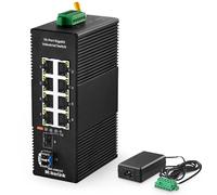 MokerLink Commutateur Ethernet 8 Ports Gigabit Industriel DIN chienen 2 Ports SFP avec 1 Module LC 20 KM, commutateur réseau IP40 Non géré (-40 à 185 °F), avec Bloc d'alimentation