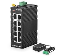 MokerLink Commutateur Ethernet industriel DIN-Rail 10 ports, commutateur réseau IP40 non géré (-40 à 85 °C), taille mini, avec alimentation électrique