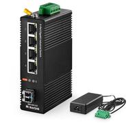 MokerLink Switch réseau Industriel 5 Ports Gigabit sur Rail DIN, 4 Gigabit Ethernet, 1 Emplacement SFP Gigabit avec Module LC 20 KM, commutateur réseau IP40 (-40 à 185 °F), avec Alimentation