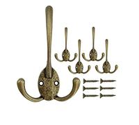 Mokife Lot de 5 crochets muraux antiques avec vis pour accrocher manteaux, vêtements, tuniques, serviettes, sacs, chapeaux, casquettes, clés, écharpes, mugs, bronze