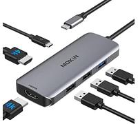 MOKiN 6 in1 USB C Hub to Dual HDMI,USB C to Adapter with 2 HDMI Ports 4K,3 USB,Power Delivery Type C Port Compatible for MacBook,Surface Book Pro and More
