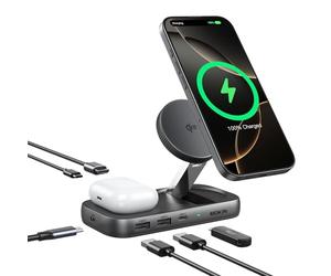 MOKiN Chargeur sans fil USB C 15 W, support de charge certifié Magsafe Qi2 avec HDMI 4K @ 60 Hz, PD 100 W, USB C/A 10 Gbit/s et socle de charge 5 W, station d'accueil pour ordinateur portable pour