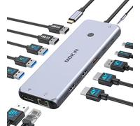 MOKiN Docking Station Triple Écran 13 en 1 avec Dual HDMI et DisplayPort 4K, USB-C vers Ethernet, 2 Ports USB-C (100W PD/10 Gbps), 6 Ports USB-A 3.1/3.0/2.0 et Audio pour Dell HP Lenovo
