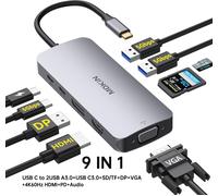 MOKiN Hub USB C,adaptateur USB C 9 en 1 avec HDMI 4K60Hz,DP,VGA,3 USB3.0,TF/SD,100W PD,Station d'accueil pour MacBook Air/Pro Lenovo - Type 9 IN 1(HDMI VGA DP
