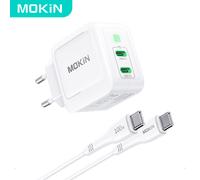 Mokin PD67W GaN Chargeur double USB-C (UE) avec câble 1,2 m - Blanc