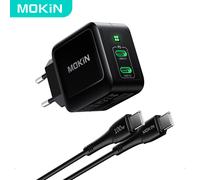 Mokin PD67W GaN Chargeur double USB-C (UE) avec câble 1,2 m - Noir