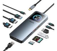 MOKiN Station d'accueil LCD 12 en 1 pour ordinateur portable double moniteur 8K @ 30 Hz, station d'accueil USB C avec 2 HDMI, PD 100 W, 2500 Mbps, 5 ports USB 10 Gbit/s, lecteur de carte SD/microSD