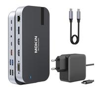 MOKiN Station d'accueil pour ordinateur portable avec alimentation 65 W, station d'accueil 16 en 1 station d'accueil USB C avec double écran avec 4K 2 HDMI, DP, VGA, 5 ports USB, RJ45, SD/TF, 100 W PD