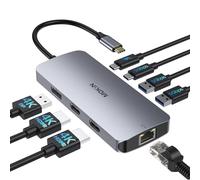 MOKiN Station d'accueil USB C 3 moniteurs, station d'accueil USB C avec 2 HDMI, DisplayPort 4K, Ethernet 1 Gbit/s, charge PD 100 W, 3 USB A/C 3.0, adaptateur multiport pour Dell/HP/Lenovo/Surface