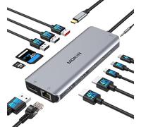 MOKiN Station d'accueil USB C 3 moniteurs,USB C Hub Ordinateur Portable Double Moniteur multiport Adaptateur Dock Dongle, 2 HDMI, DisplayPort, Chargement PD, Ethernet, 5 Ports USBC/A
