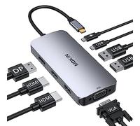 MOKiN Station d'accueil USB C Double Moniteur, Dock USB C 8 en 1 vers Dual HDMI et DisplayPort et VGA, 100W PD, 3 USB 2.0, Docking Station Quadruple Affichage pour Dell, HP, Lenovo, ASUS, Microsoft