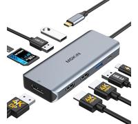 Hub USB C Dual HDMI, Adaptateur Multiport 9 en 1 vers Double HDMI, DisplayPort, 3 USB, 100W PD et Lecture Carte SD/TF, Docking Station pour MacBook Huawei MateBook Tablette Type C