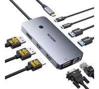 MOKiN Station d'accueil USB C triple adaptateur moniteur pour Windows, double HDMI 4K, DisplayPort, VGA, charge PD 100 W, Gigabit Ethernet, 3 x USB 3.0, hub USB-C pour ordinateur portable et Mac