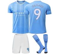 Mokiss Erling Haaland #9 Maillot Domicile de Football Pour Enfants Nouvelle Saison, Shorts, Chaussettes, Tailles Jeunes (Bleu,16)