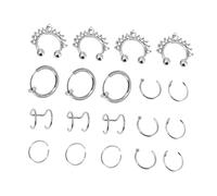 MOKKHNB 19 pièces Anneaux de Nez Fantaisie sans Perçage Acier Inoxydable Bijoux de Nez pour Femmes Ensemble de Fête
